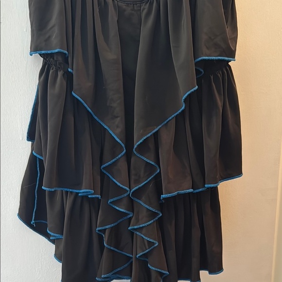 Black Ruffled Tank with Blue Trim - Picture 3 of 4